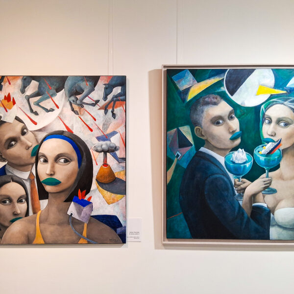 Balra: El último selfie II (100x100 cm, olaj és akril), jobbra: El Brindis (100x100 cm, ol