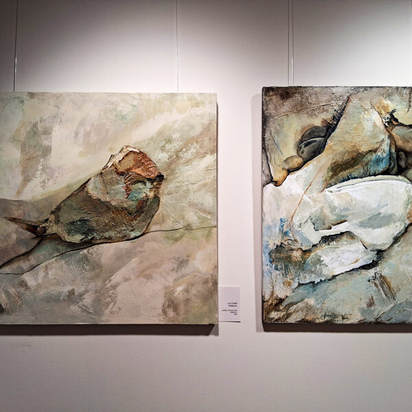 Reflexión (100x80 cm, acrylic, mixed technique) and Geometrical Natural (80x80 cm, acrylic, mix
