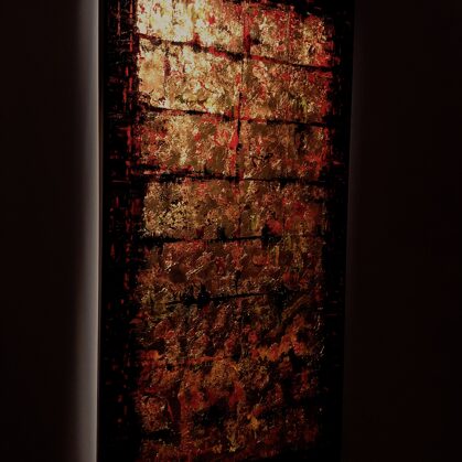 Vörös Odüsszeia - 140x75 cm, olaj és arany vásznon