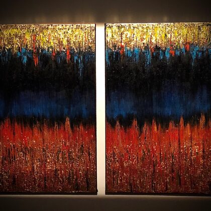 Wheat fields (diptichon) - 2x100x70 cm, oil gold canvas