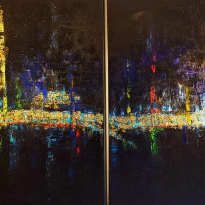 Barcelona (diptichon) - 2x120x120 cm, oil gold canvas