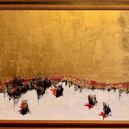 Párducok az Ita-tónál - 80x150 cm, olaj és arany vásznon