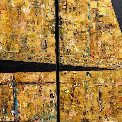 Sanctuary in Nippur (diptichon) - 2x70x70 cm, oil gold canvas