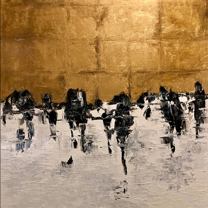 Swallows - 120x100 cm, oil gold canvas