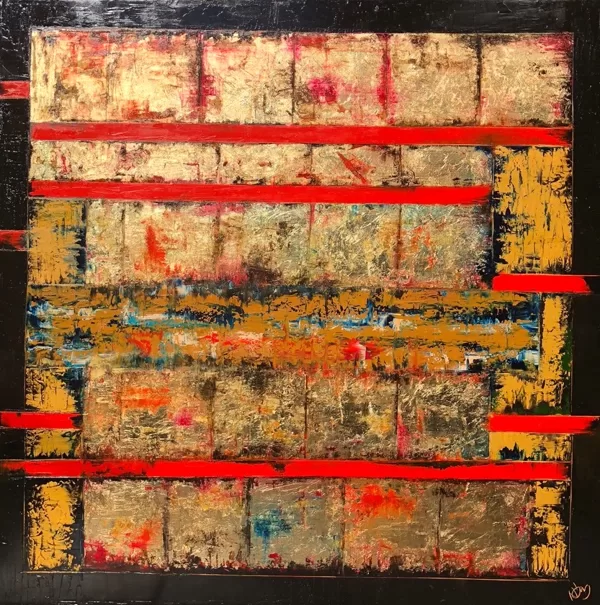 Bábel - 100x100 cm, olaj és arany vásznon
