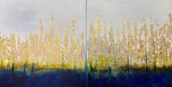 "Aki a mélységet látta"-"Sa naqba imuru"  -  diptichon, 2x40x40 cm, olaj és arany vásznon 