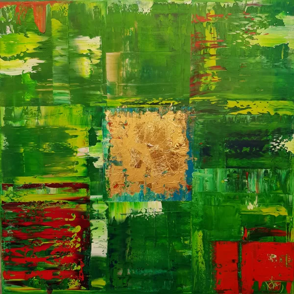 Nyári mező - 50x50 cm, olaj és arany vásznon