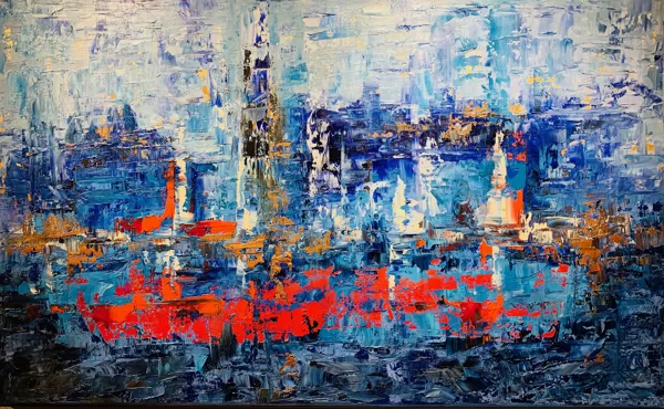 Zápor - 43x70 cm, olaj és arany vásznon