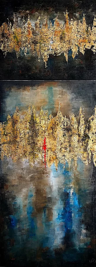 Hammurapi sztéléje (diptichon) - 130x70 + 58x70 cm, olaj és arany vásznon