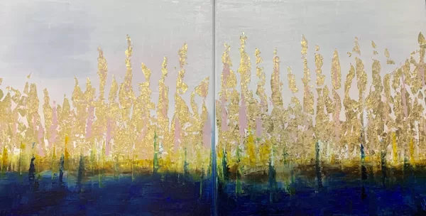 Aki a mélységet látta - Sanaqba imuru (diptichon) - 2x40x40 cm, olaj és arany vásznon