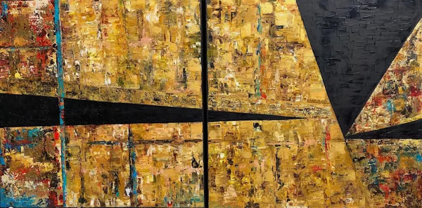 Szentély Nippurban (diptichon) - 2x70x70 cm, olaj és arany vásznon