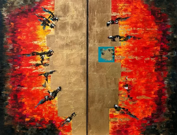 Samas - Napisten (diptichon) - 2x140x90 cm, olaj és arany vásznon