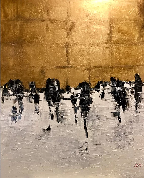 Fecskék - 120x100 cm, olaj és arany vásznon