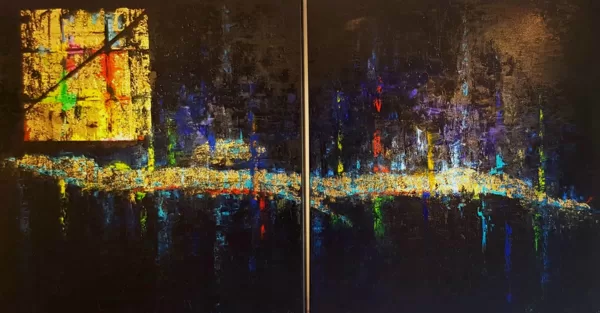 Barcelona (diptichon) - 2x120x120 cm, olaj és arany vásznon