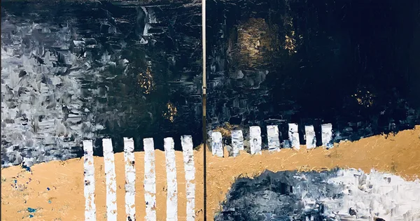 Once upon a time... (diptichon) - 2x70x70, oil gold wood