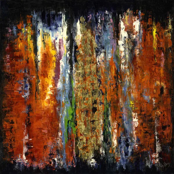 Falling - 100x100 cm, oil gold canvas