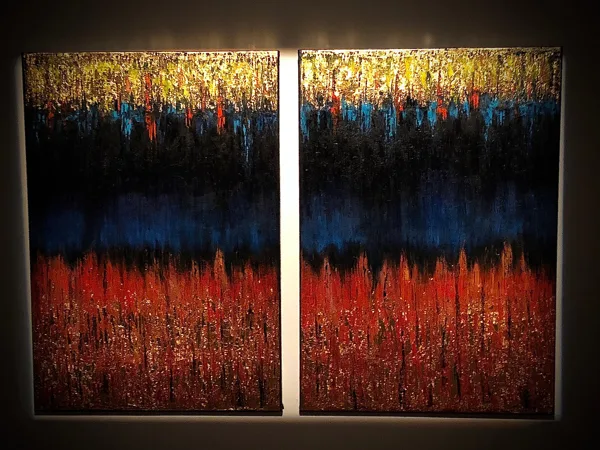 Wheat fields (diptichon) - 2x100x70 cm, oil gold canvas