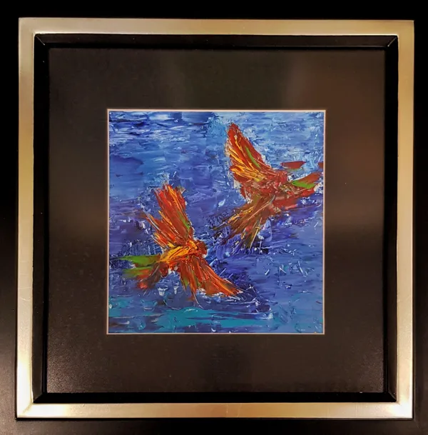 Phoenix birds-study - 20x20 cm, oil paper