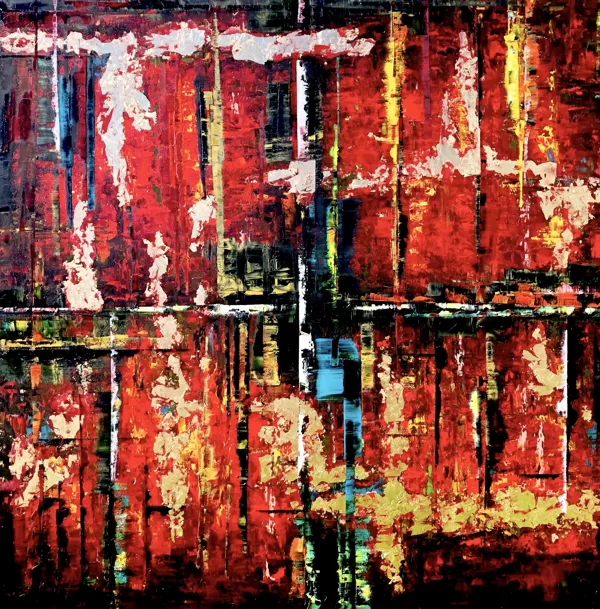 MM Agadé lángjai- 120x120 cm - olaj-arany-előnyomott vászon