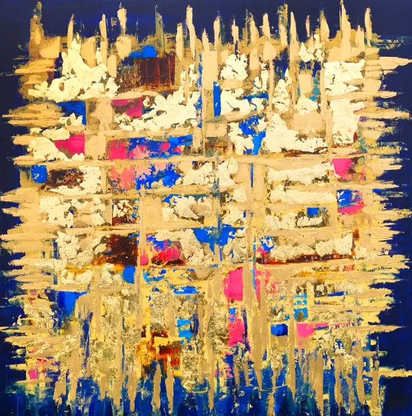 MM Blue-Matrix - 100x100 cm - olaj-arany-előnyomott vászon